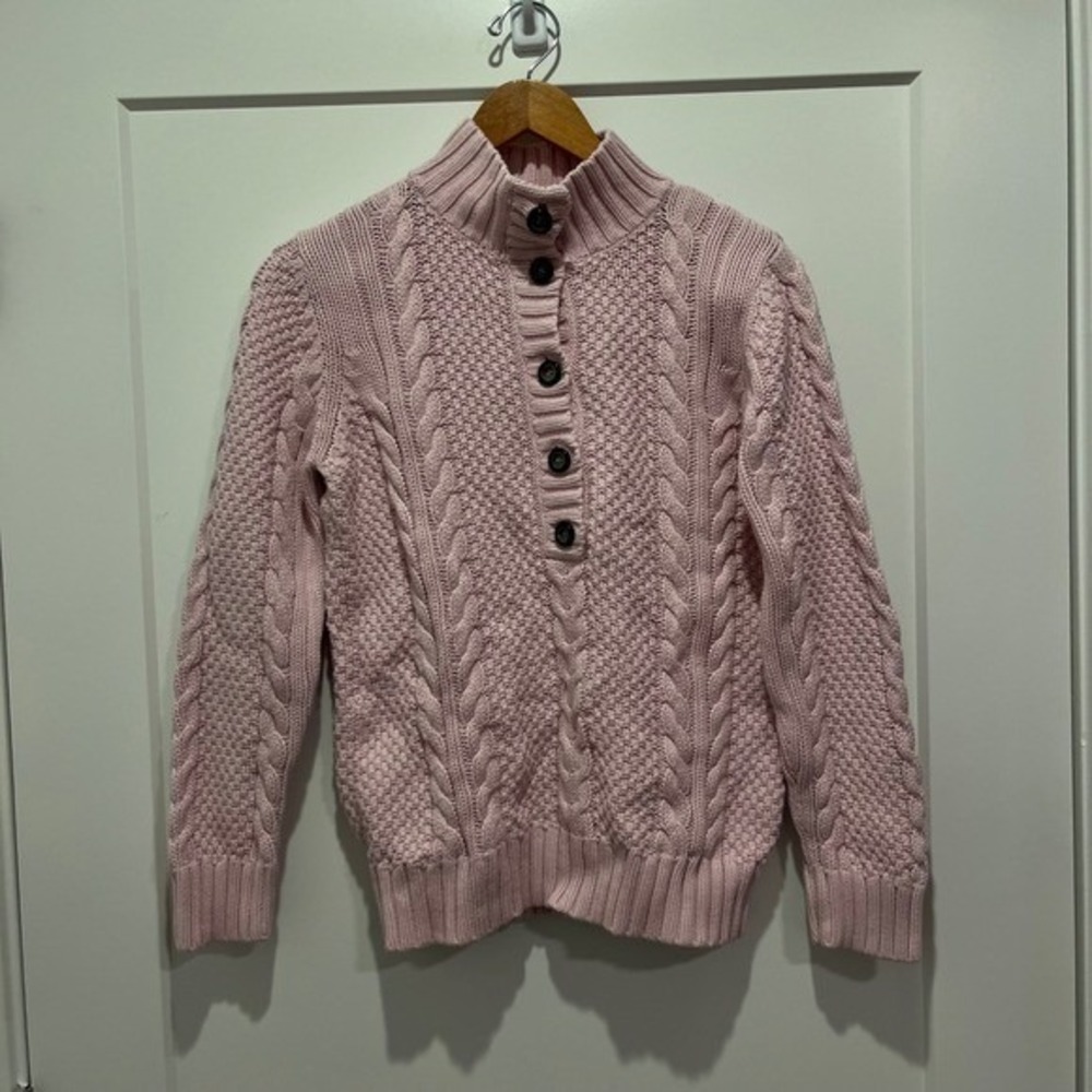 Leo & Nicole Pink Cable Knit Mock Neck‎ Button Pullover Sweater Womens Large